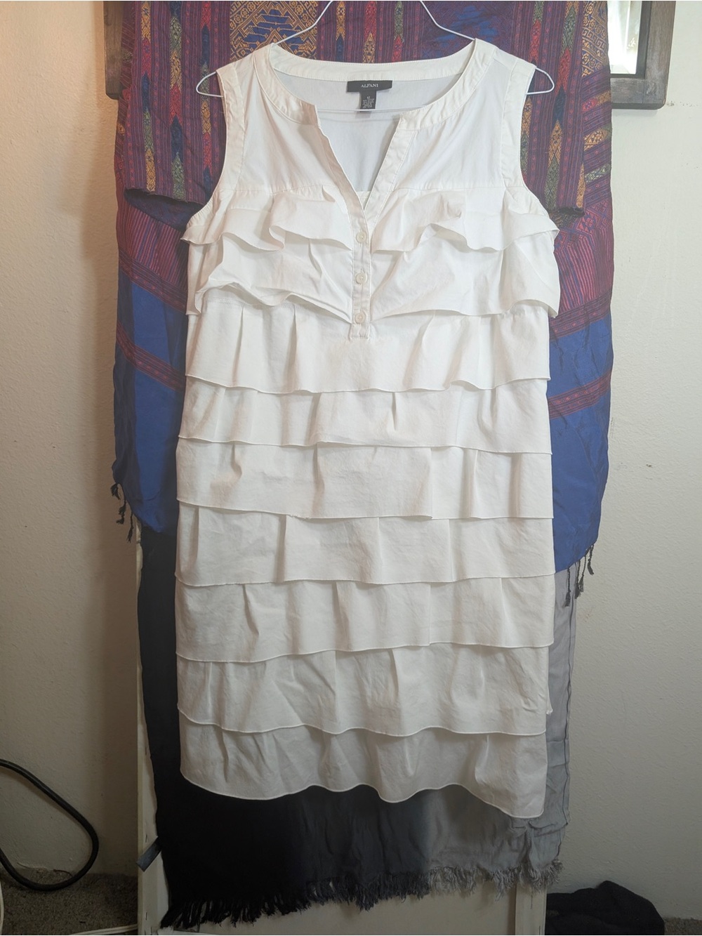 Alfani White Cotton Tiered  Ruffle Sleeveless Dress knee lengthsize 12